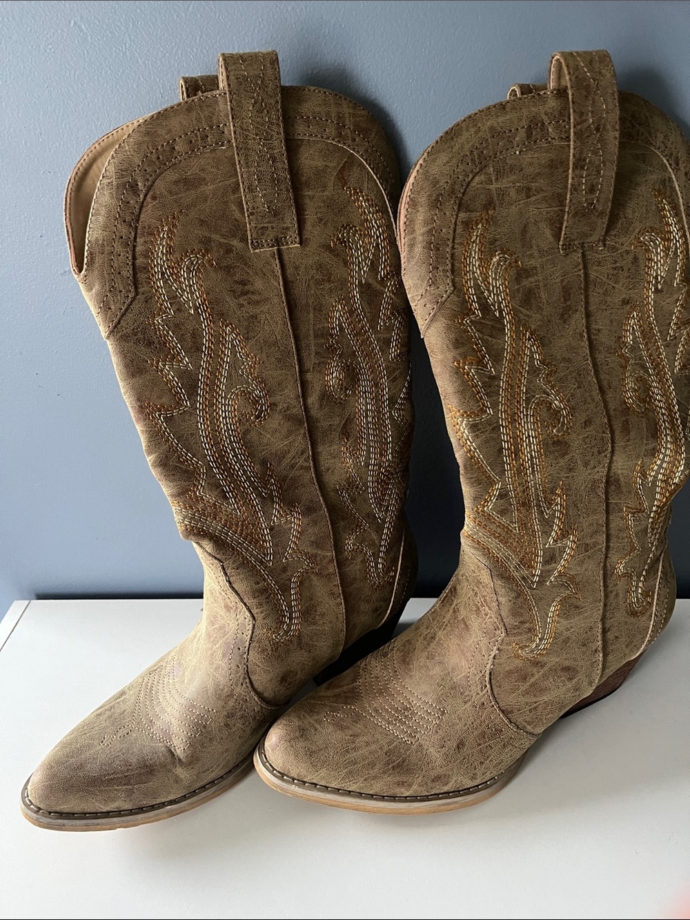 Women's Tan Suede Western Cowboy Boots